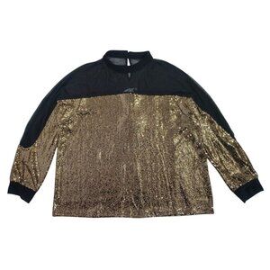 Nine West Womens Black & Gold Sequin Long-Sleeve Top, Size L. NWT.